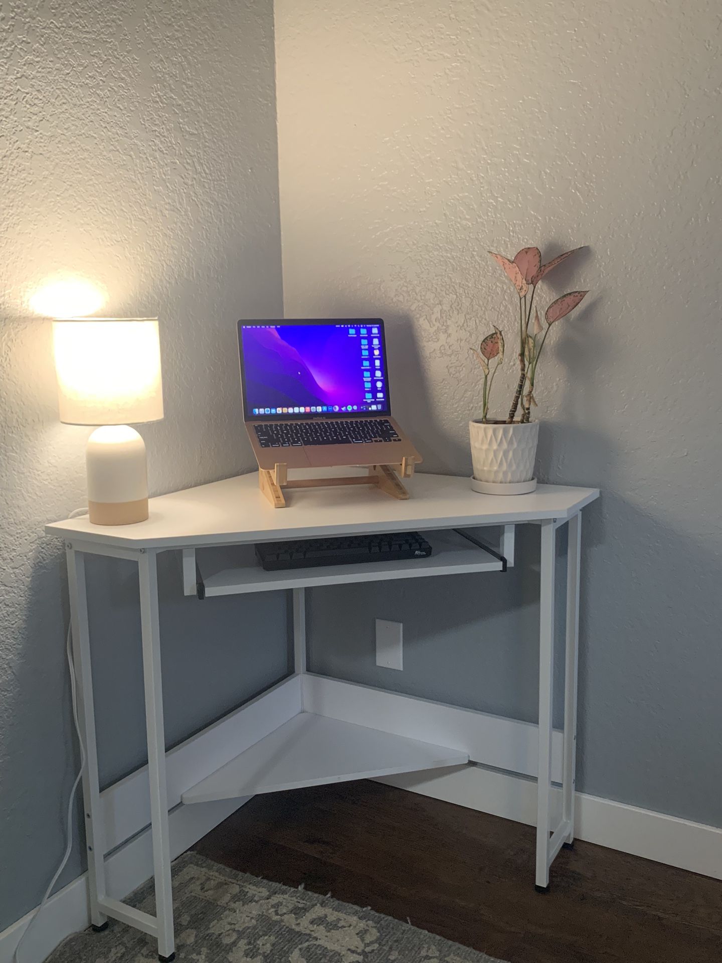 White ODK Corner Desk With Key Board Drawer