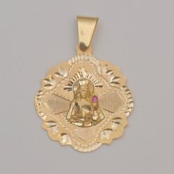14K Karat Yellow Gold Religious Design Saint Barbara Pendant Charm 1.5 in
