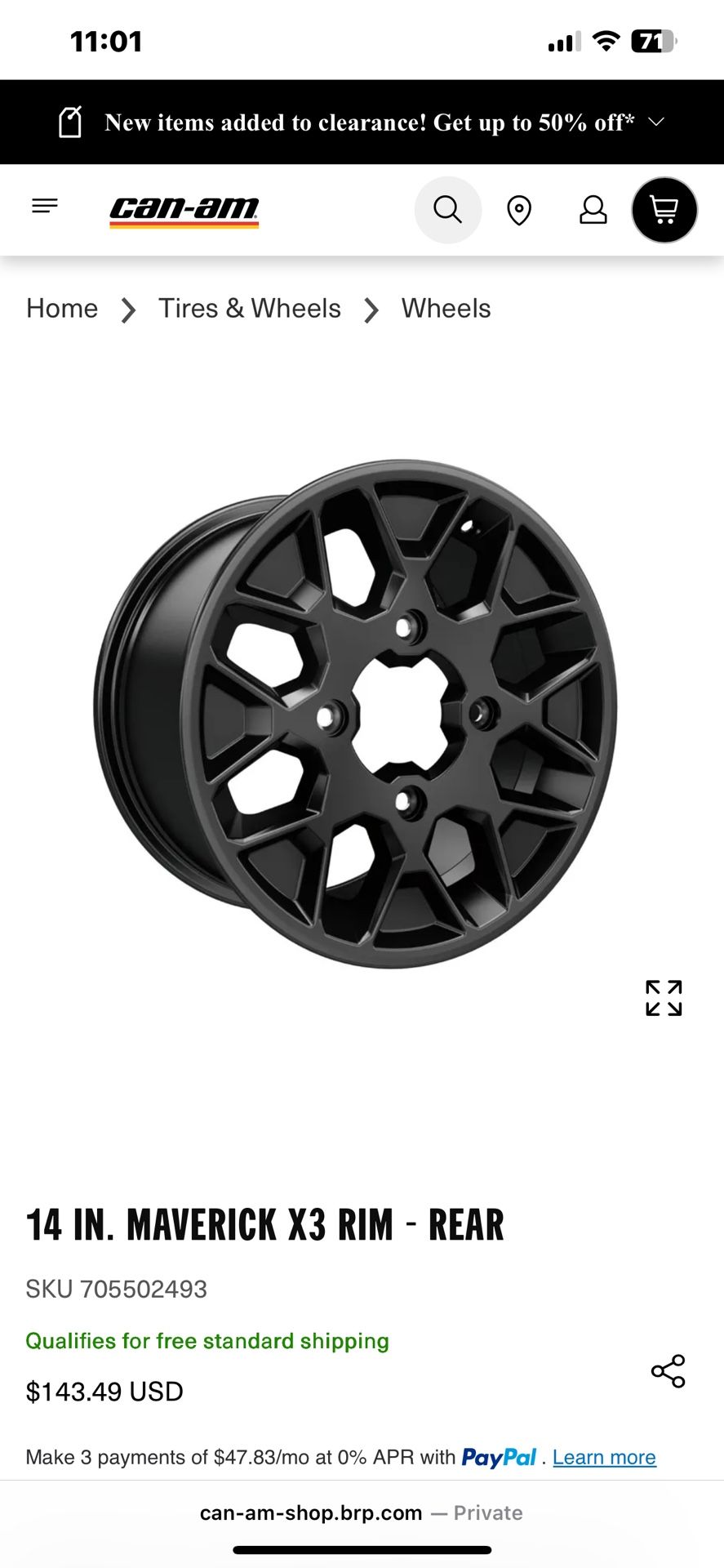 14 IN. MAVERICK X3 RIM - REAR 29x9.00 R14