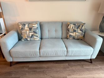 Mid-Century Modern Light Blue Fabric Sofa