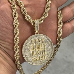 -Stay humble hustle hard-  icy simulated diamonds stones pendant and 8 mm rope necklace 🔥🔥🔥