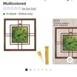 Metal and Glass Bamboo Leaf Thermometer & Rain/Sprinkler Gauge, Multicolored

