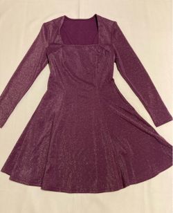 Women Purple Sparkly Square Neck Long Sleeve Dress Size Small Dark Fairy Vampire Fairy Gothic