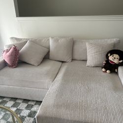 Cream Corduroy Sectional Sofa w/ Chaise – Clean, Good Condition