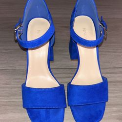 NINE WEST - Royal Blue Chunky Faux Suede Heels