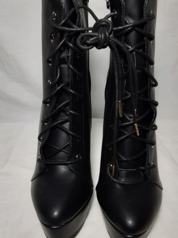 Shoedazzle Lela Women's Black High Heel Platform Lace up Ankle Boots Size 9 New