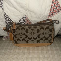 Coach Brown With Leather, Small Wristlet Type Of Purse