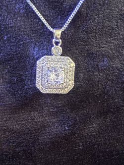 Real 3CT VVS1 Moissanite Square Double Halo Necklace – Stamped .925 Silver (GRA Cert)