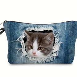 Cat Print Cosmetic Zipper Bag