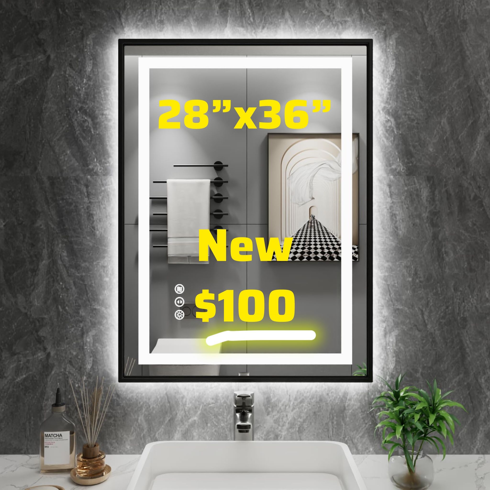 🔥Lighted Dimmable LED Bathroom Mirror – 28x36” – BRAND NEW! AMORHO 🔥