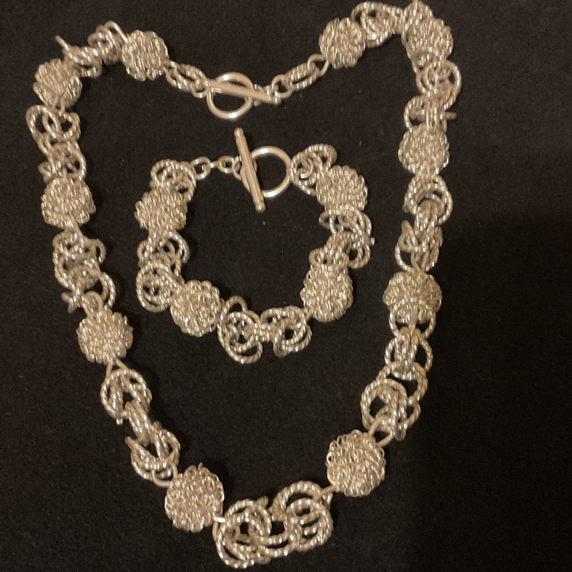 20” Sterling Silver 925 Knotted Necklace Set With Matching Bracelet 8”
