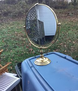 Large Brass tabletop mirror with velvet backing