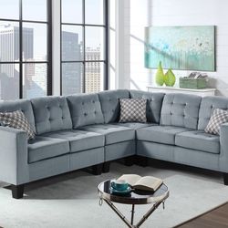 New grey Velvet Sectional With Pillows