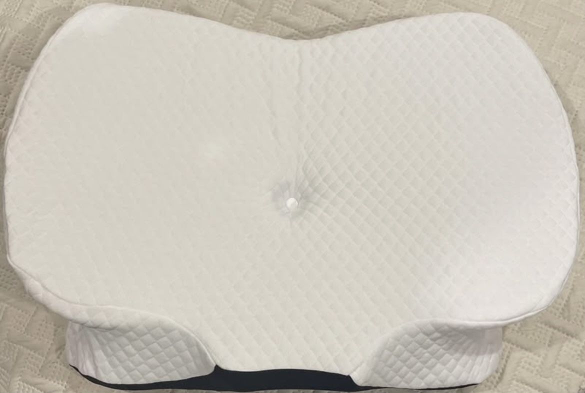 MOONORAH memory foam pillow, 24”x16.5”x4.3”, white, washable, white and dark blue
