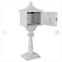 VIWAT 14 in. x 10 in. x 46 in. White Cast Aluminum Outdoor Mail Box Garden Decor Postal Box Garden S