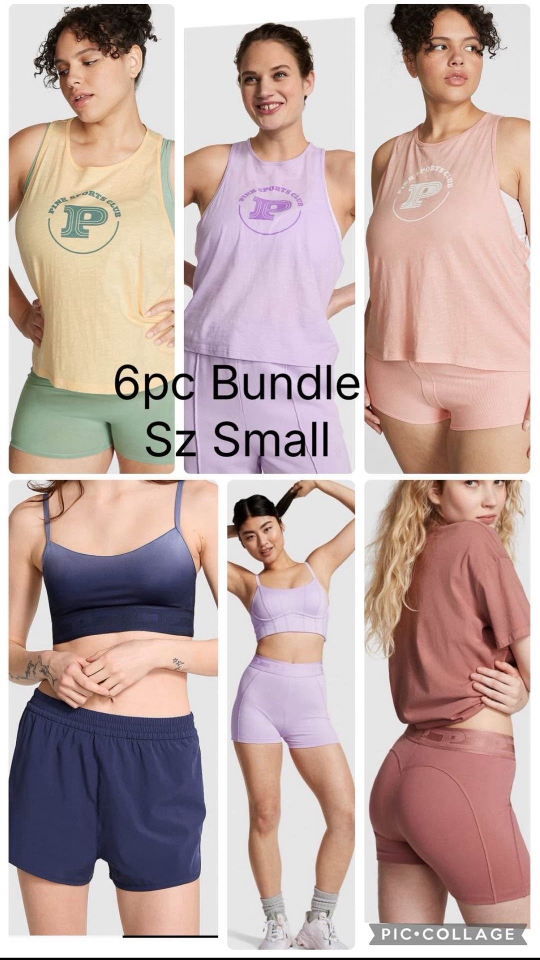 Victoria’s Secret Pink 6pc bundle bike shorts, shorts, tank tops pink, lilac, blue, yellow sz Small