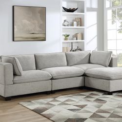 Brand New Premium Fabric Grey/ Beige L Shape Modular Sectional Sofa/Couch 