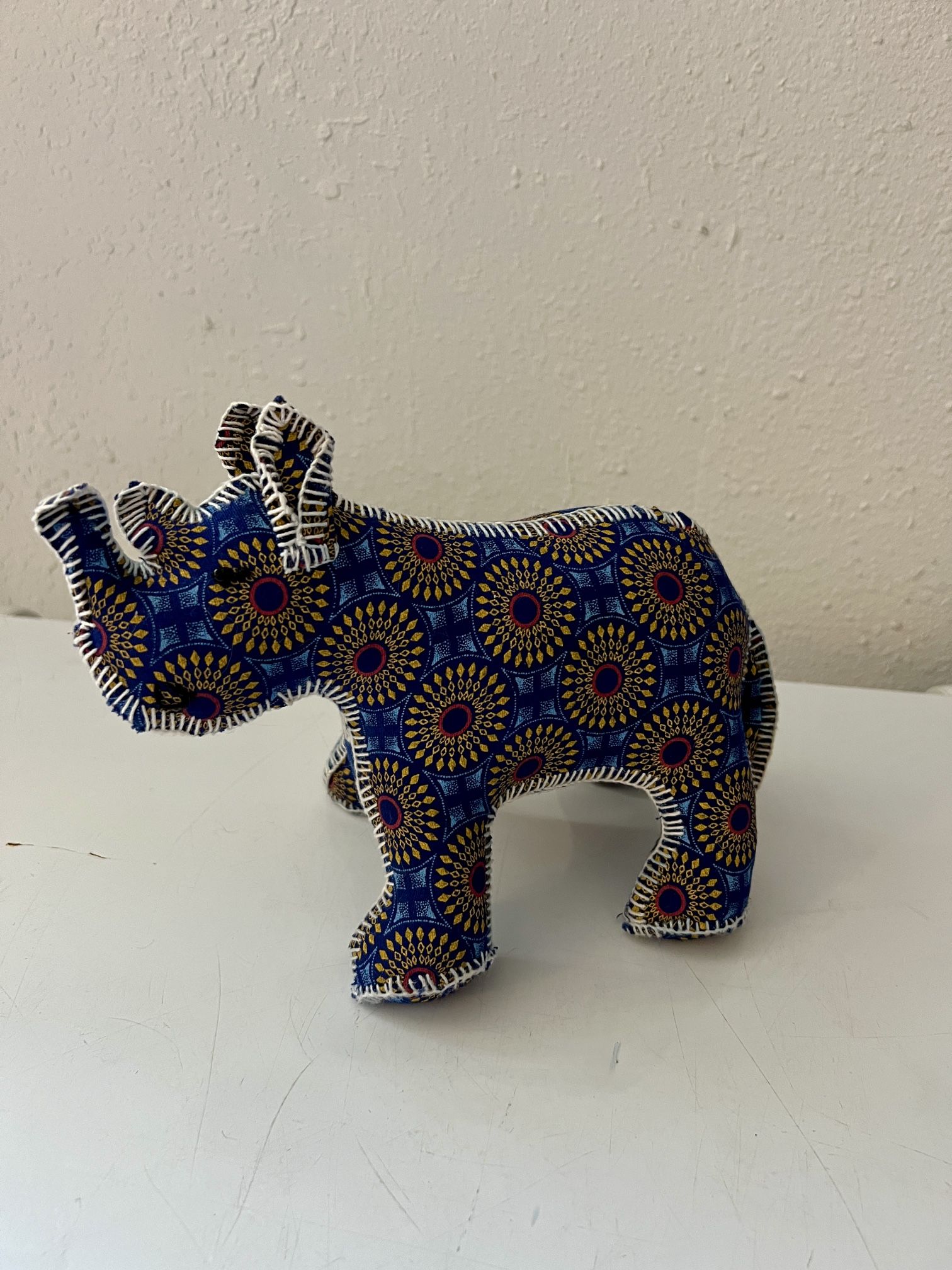 Rhino Stuffed Animal South African Handmade Traditional Shweshwe Fabric