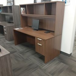 Modern Walnut Straight Desk With Hutch 71" × 30"