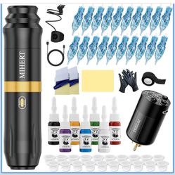 Wireless Rotary Tattoo Pen Kit – 1500mAh Battery, 20 Cartridges, 7 Inks (Beginner & Pro)