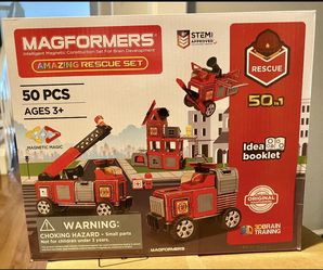 Brand New Sealed Magformers 50 Piece Fire Police Rescue Construction Wheels Educational Magnetic Geometric Shape Tiles Building STEM Toy Bday Gift