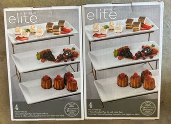 New in box 2 packs Gibson Elite 3-Tier Porcelain Plate Set with Metal Rack