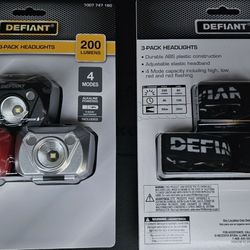 New Defiant 200 Lumen LED Headlights (3-Pack). 