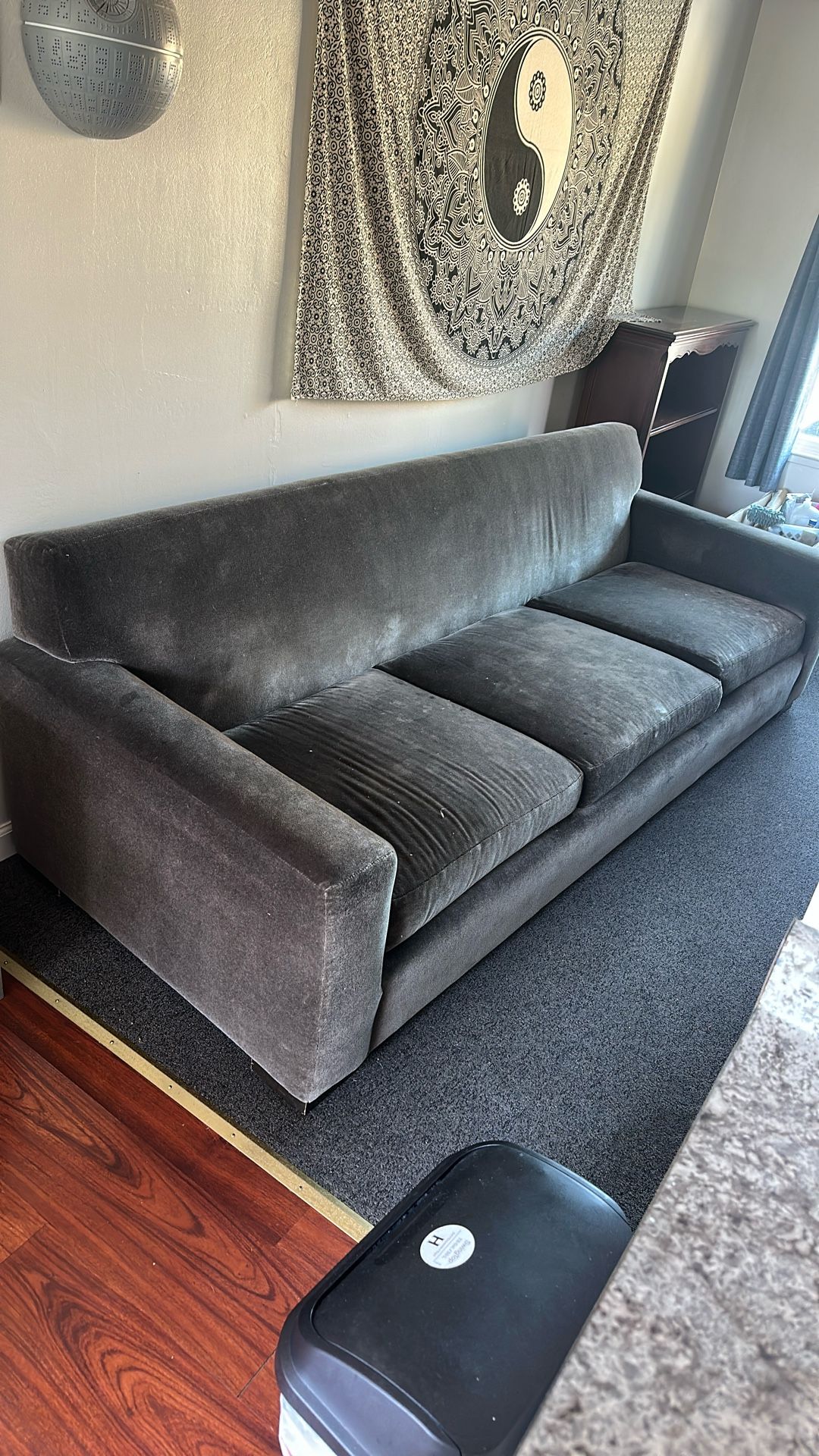 Dark Green Suede Couch 