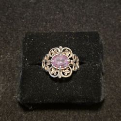 925 Sterling Silver Purple Amethyst Filigree Ring Size 8 Oval Cut 4g