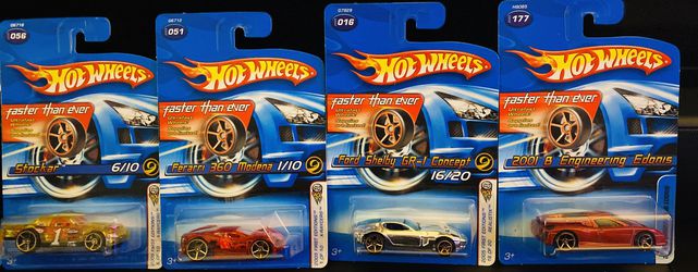 Hot Wheels Faster than Ever 4 pack from 2006 3/4 first editions and one Engineering Edonis (rare) all new
