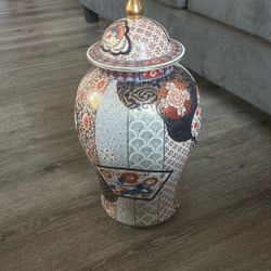 large Japanese Arita-style lidded jar