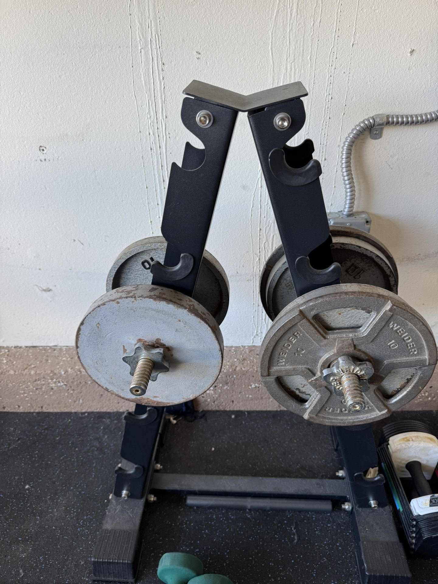 Bench, Bars, Weights, Racks