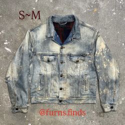 Richie Le Collection Flannel Lined Distressed Denim Jacket