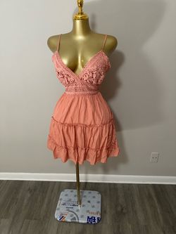 Coral Lace Bodice Tiered Mini Dress