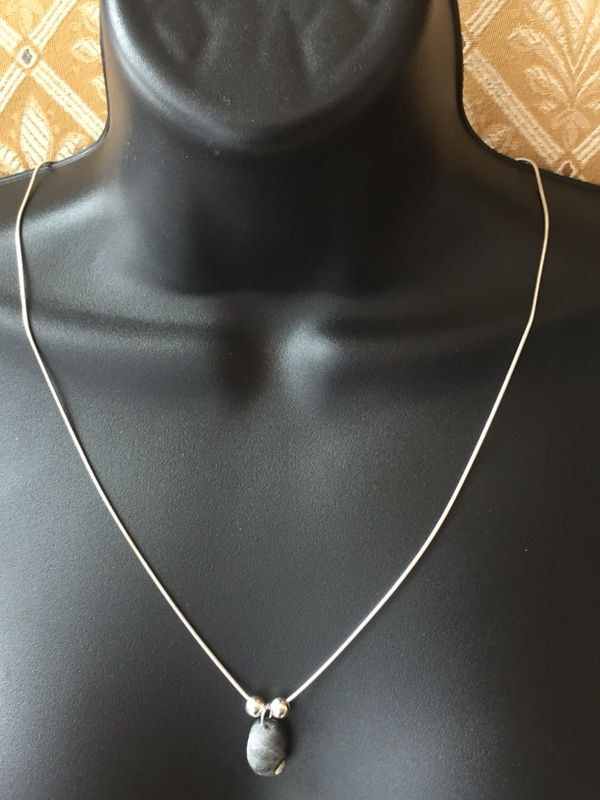 925 STER Silver Black Sea Shell Necklace 24”