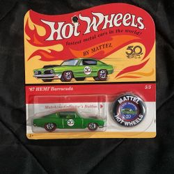 Hot Wheels Redline 50th Anniversary ‘67 Hemi Barracuda With Collectors Button