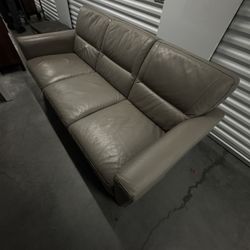 Gray Leather 3-Seat Sofa 