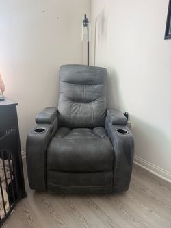 Gray Power Recliner with LED Lights, Cup Holders & Storage