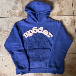 Sp5der blue hoodie with white graphics #sp5der