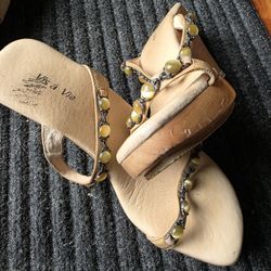 Wood Wedge Sandals, Sz 5