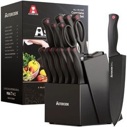 Astercook Kitchen Knife Set, 14 Pcs Knives Block Set with Built-in Sharpener, Healthy Anti-Rust Coating & German Stainless Steel Knife Set, Dishwasher