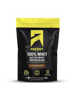 Ascent 100% Whey Protein Powder - Post Workout Whey Protein Isolate, Zero Artificial Flavors & Sweeteners, Gluten Free, 5.5g BCAA, 2.6g Leucine, Essen