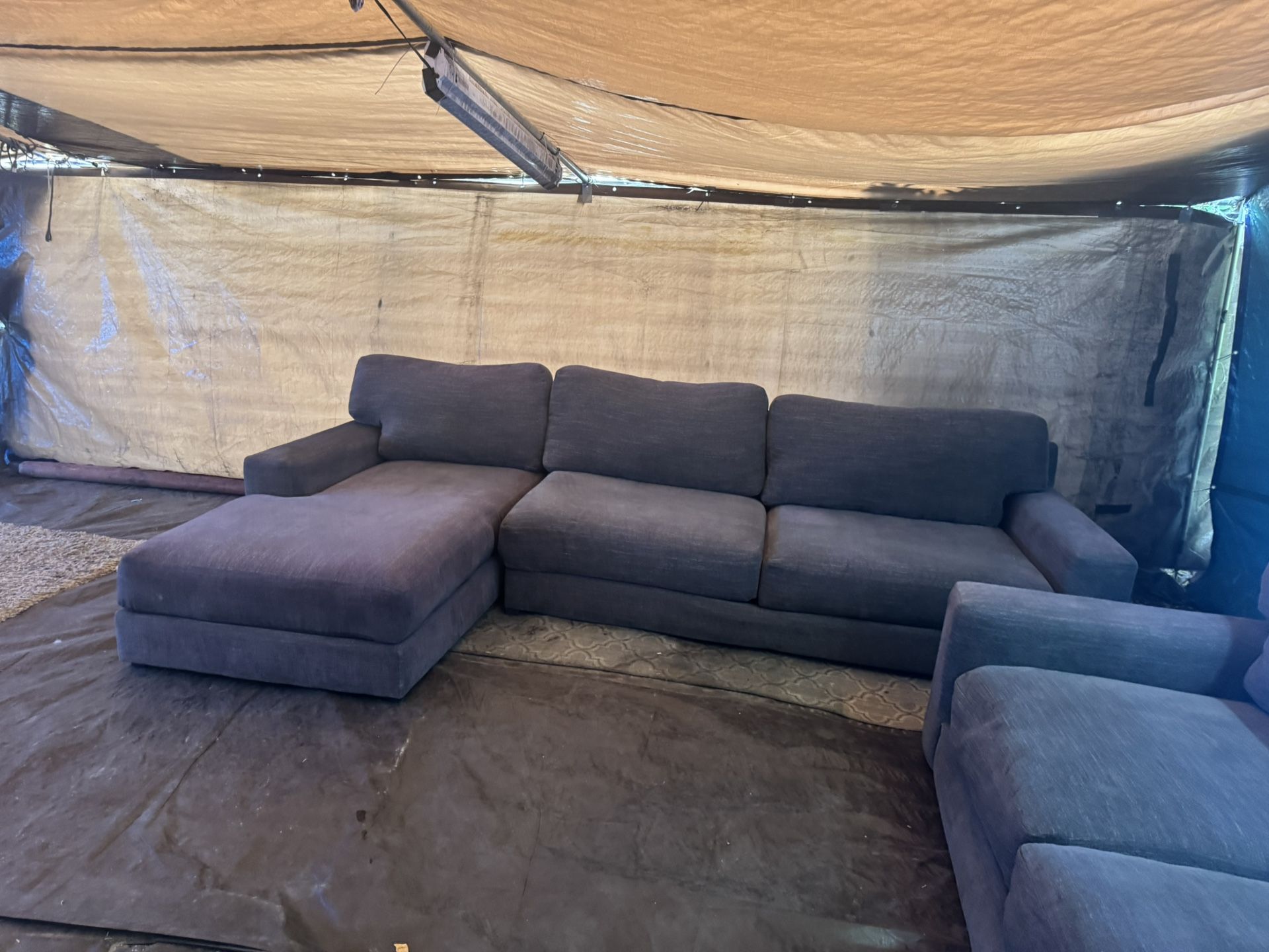 Gray couch with matching loveseat oversize it’s not small. They are the same color.