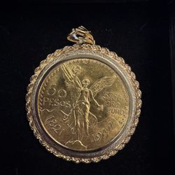 22k/14k Mexican Centenario 50 Pesos Mexicanos Gold Pendant 