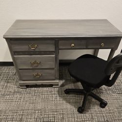 Gray Desk with Adjustable Height Office Chair