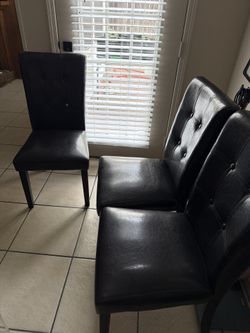 3 Dining Chairs – Black Faux Leather 