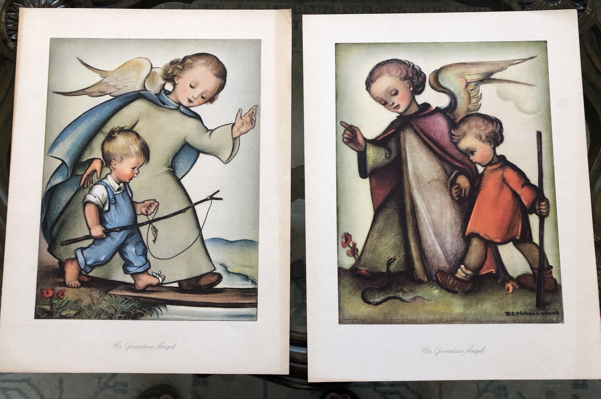 Vintage 1940’s M. J. Hummel Her and His Guardian Angel Picture/Prints