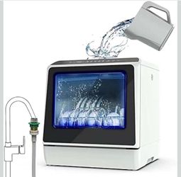 Portable Countertop Dishwasher with 5 Programs, 3-Cup Water Tank, Fruit/Veg Basket, High Temp, Air Dry