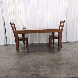 Wood Dining Table with Two Ladderback Chairs