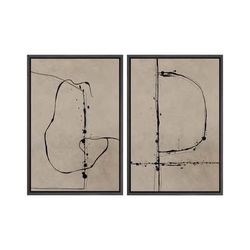 Set of Two 24" x 36" Abstract Prints on Canvas in Black Faux Wood Floating Frames